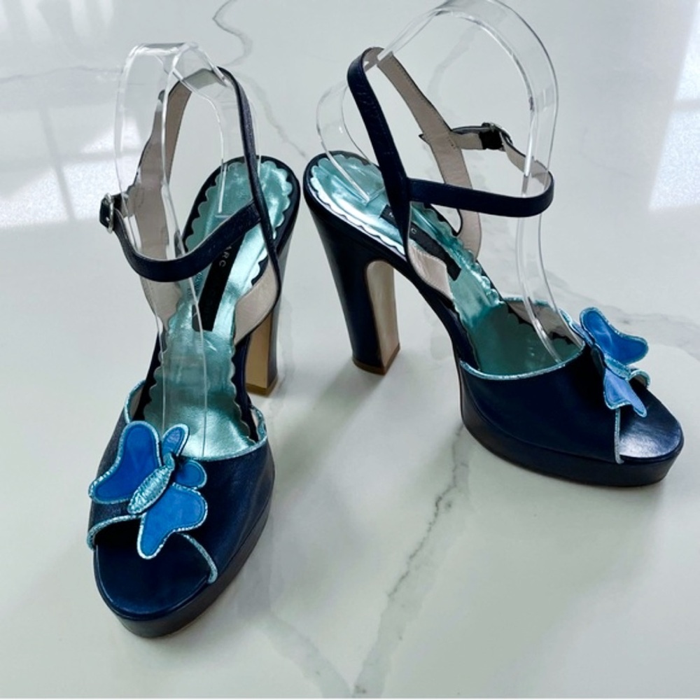 Marc Jacobs Blue Leather Butterfly Heels, Size 7.5